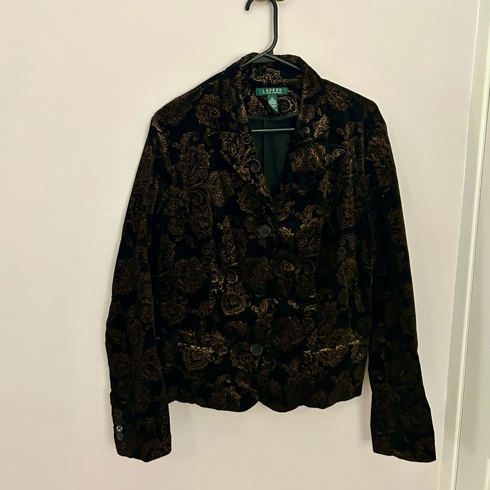 Elegant Ralph Lauren Black and Gold Women's Velvet Blazer